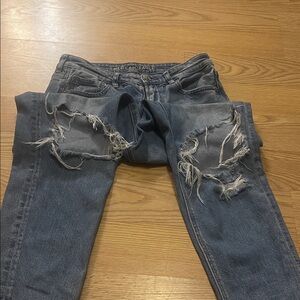 American Eagle Outfitters Blue Distressed Straight Leg Jeans